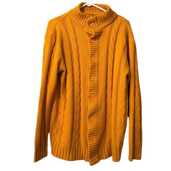 PJ Paul Jones Men Size Medium Cable Knit Cardigan Sweater Buttons Yellow Grandpa - Picture 1 of 10